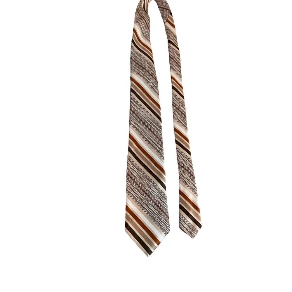 Vintage JCPenney Mens Necktie Brown Stripe Tie Retro 70s Disco Wide Dad Gift